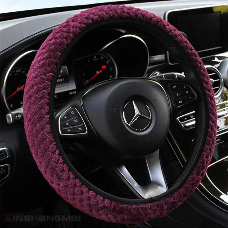 Four Seasons Universal Steering Wheel Cover 37-39cm - Faux Leather & Velvet