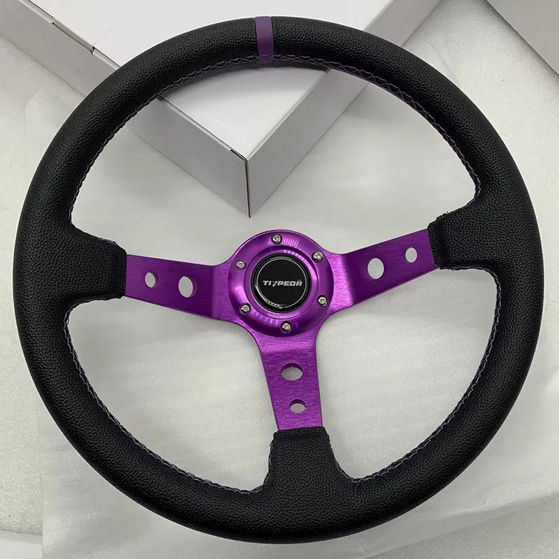 PVC Leather Purple Bracket Steering Wheel – 14-Inch Racing Deep Disc Universal Fit