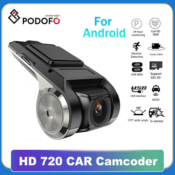 Podofo Dash Cam ADAS Car DVR ADAS Dashcam DVRs Video HD 720P USB TF Card 16G/32G Auto Recorder for Android Multimedia Player DVD