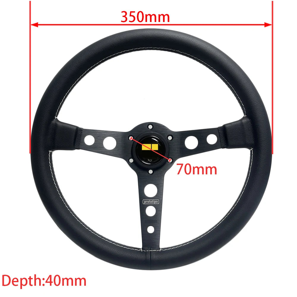 14-Inch Prototype Racing Steering Wheel – Leather, Aluminum, JDM Drift Style