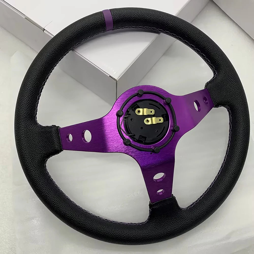 PVC Leather Purple Bracket Steering Wheel – 14-Inch Racing Deep Disc Universal Fit