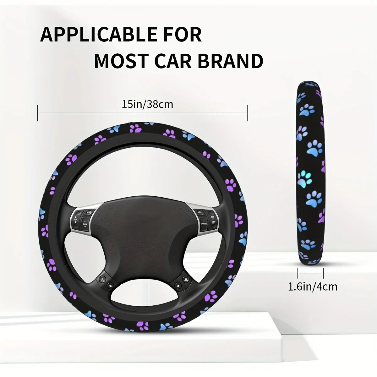 Blue Purple Galaxy Paw Prints Steering Wheel Cover – Universal Fit, 15 Inch