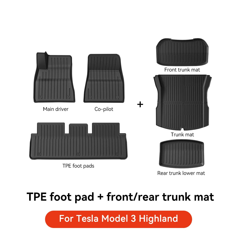 Tesla Floor Mats for Model Y & 3 (2021-2024) - TPE Waterproof Set