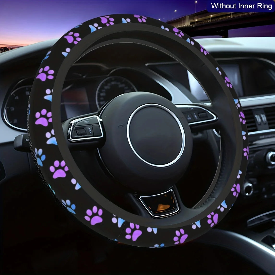 Blue Purple Galaxy Paw Prints Steering Wheel Cover – Universal Fit, 15 Inch