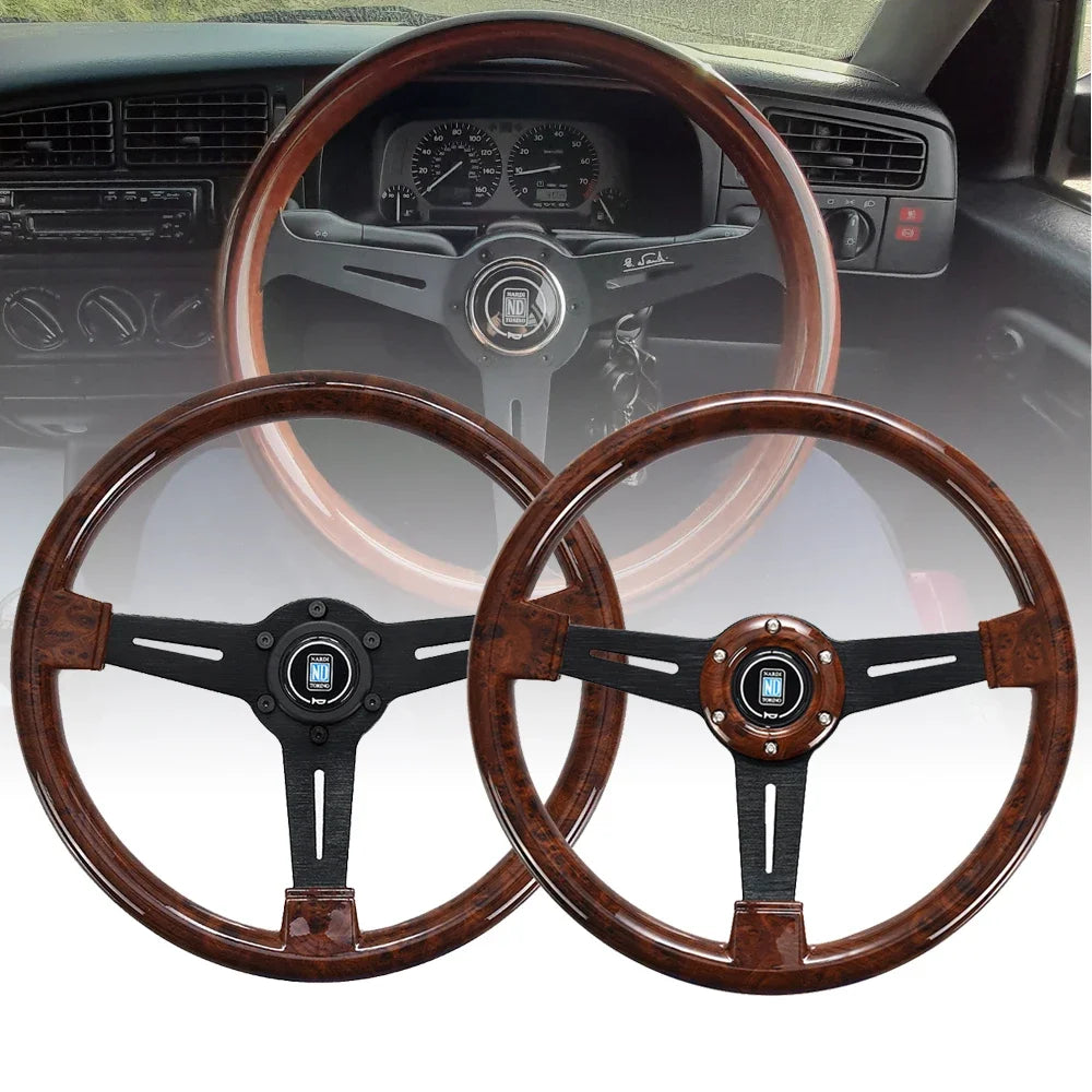 14-Inch Racing Steering Wheel – Universal Fit, ABS Wood Grain, Black Stitching